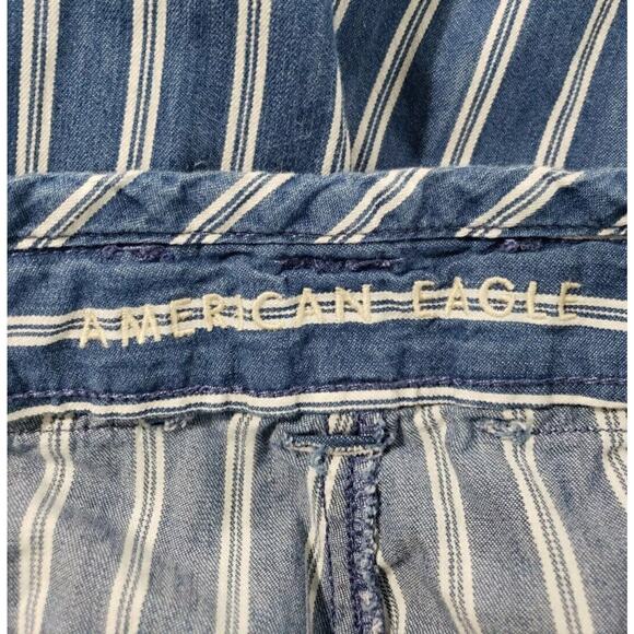 American Eagle Rail Road Pants Women's Size 2 Blue Striped Tie Waist Wide Leg - Picture 8 of 13